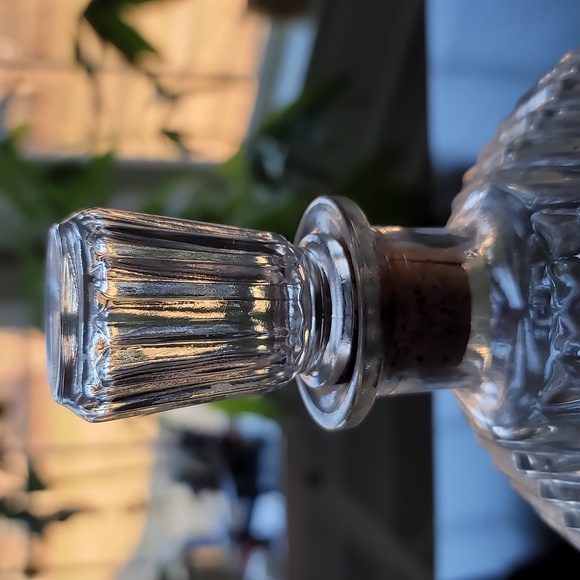 Vintage Depression Glass Embossed Liquor Decanter with Glass Corked Top - Picture 4 of 5